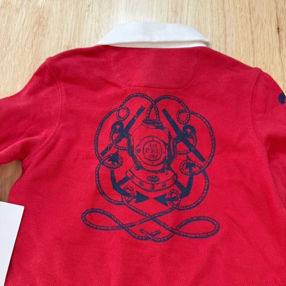 Ralph Lauren Polo Coverall Infant Romper Boys 12M Red‎ Long Sleeve Logo Nautical